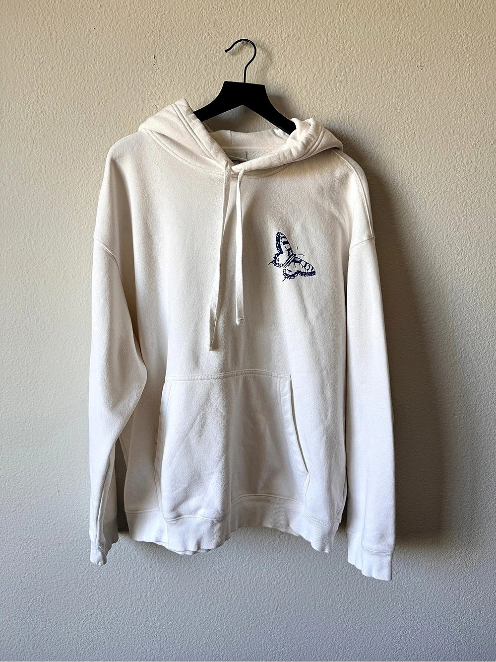 H&M Life Is What You Make It Butterfly Graphic Hoodie White Blue Size XL